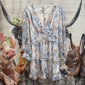 Chicwish Blue and Orange Floral Mini Dress